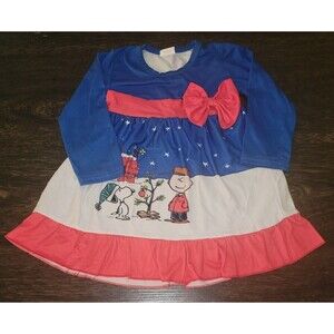 EUC Boutique Charlie Brown Snoopy Long Sleeve Girls Christmas Dress 12-18 Months